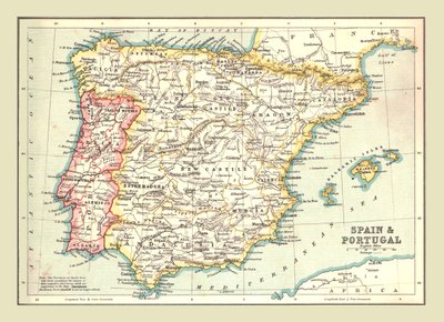 Mapa Španělska a Portugalska, 1902. od Unbekannt