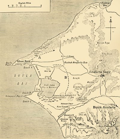 Mapa Suvla Bay, poloostrov Gallipoli, první světová válka, 1915, c1920. od Unbekannt