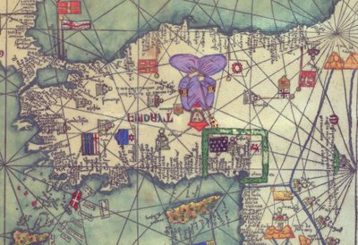 Mapa východní Evropy, pohled z jihu. Reprodukce katalánského atlasu od Unbekannt