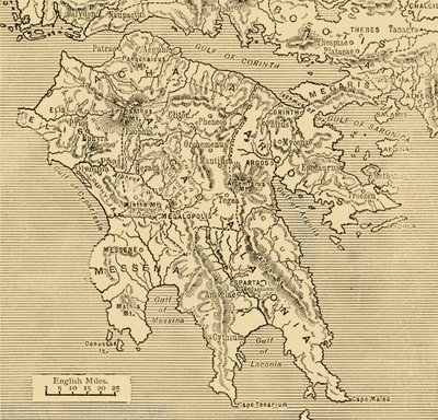 Mapa Peloponésu, 1890. od Unbekannt