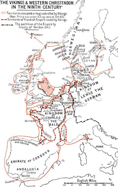 Mapa Vikingů a západního křesťanstva v devátém století, 1935 od Unbekannt