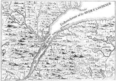 Mapa toku řeky St Lawrence až po Quebec, 1730 c1880 od Unbekannt