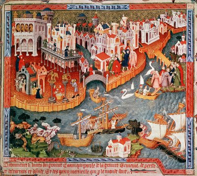 Marco Polo plující z Benátek v roce 1271, 15. století od Unbekannt