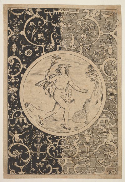 Merkur v dekorativním rámu s groteskami, ca. 1600-1630. od Unbekannt