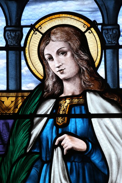 kostel Mezilles. Vitráž. Sainte Eliane. Francie od Unbekannt
