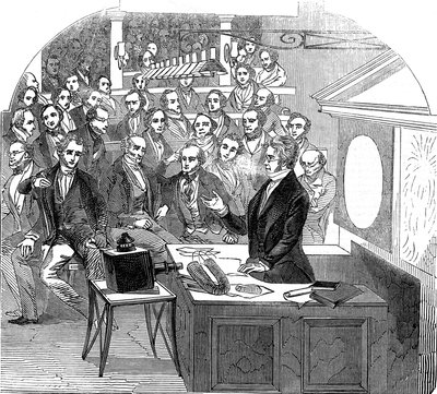 Michael Faraday přednáší o elektřině a magnetismu, Royal Institution, Londýn, 1846 od Unbekannt