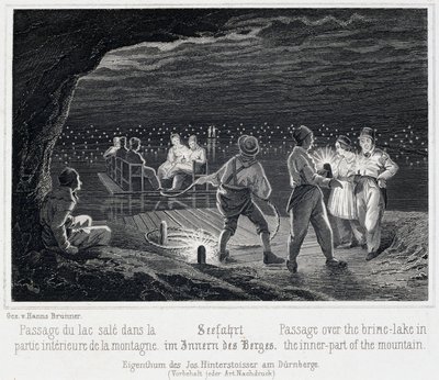 Solný důl: přechod přes slané jezero, uvnitř hory, kolem roku 1850, v Durrnberg, Rakousko od Unbekannt