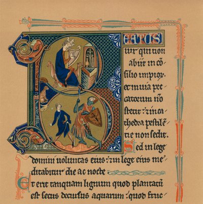Miniaturní iniciála a část stránky ze žaltáře, 13. století, 1901 od Unbekannt
