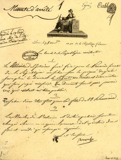 Ministerský rozkaz týkající se...šavle pro prvního konzula, 10. října 1801, 1921. od Unbekannt