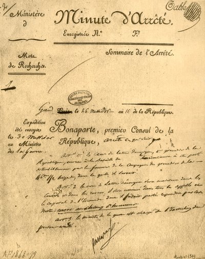 Ministerský rozkaz na téma La Tour dAuvergne, 15. července 1803, 1921. od Unbekannt