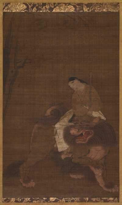 Monju jako dítě jedoucí na lvu, 1392-1573. od Unbekannt