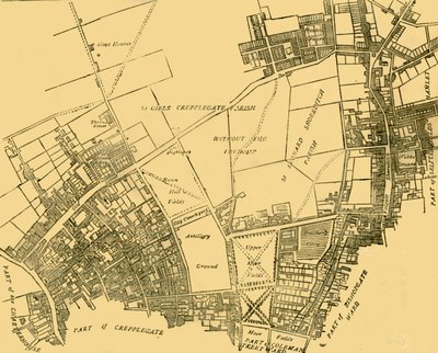 Moorfields a jeho okolí Z mapy asi 1720, c1872. od Unbekannt