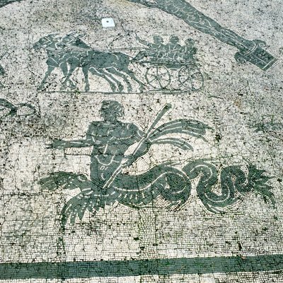 Mozaika, Vozíky tažené mulami s cestovateli, Cisarii. c1. století našeho letopočtu od Unbekannt