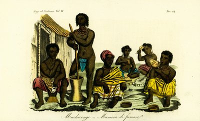 Muchicongo muži a mnoho manželek před chatou, Angola od Unbekannt
