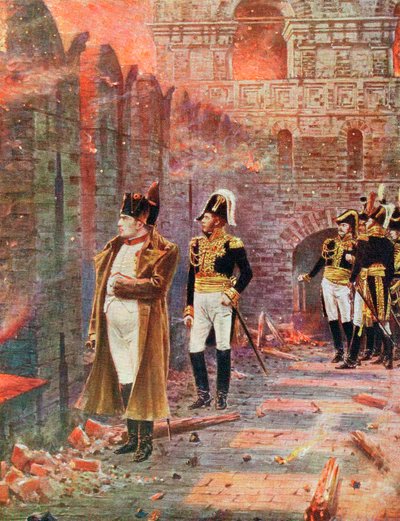 Napoleon a jeho zaměstnanci sledují pálení Moskvy, 1812 konec 19. století od Unbekannt