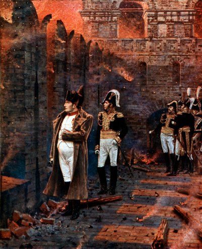 Napoleon a jeho zaměstnanci sledují pálení Moskvy, 1812, konec 19. století od Unbekannt
