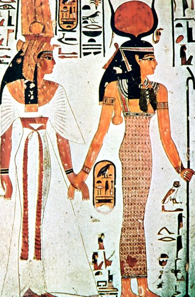 Nefertari a Isis, staroegyptská nástěnná malba z thébské hrobky, 13. století před naším letopočtem od Unbekannt