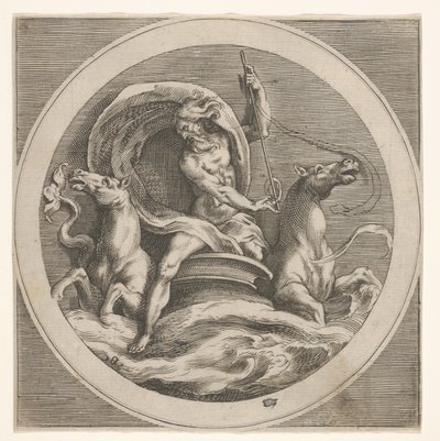 Neptun vycházející z moře a nesoucí hůl, doprovázený dvěma koňskými hlavami ..., ca. 1550-1600. od Unbekannt