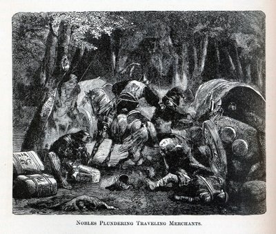 Šlechtici drancující cestující obchodníky, 1882 od Unbekannt