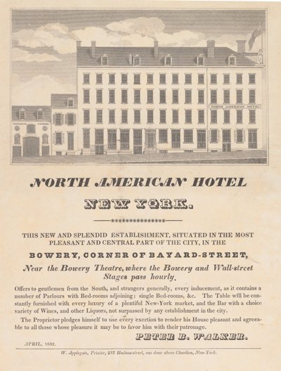 North American Hotel, New York, duben 1832. od Unbekannt
