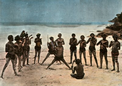 Nová Guinea. Tanec Barioles Papuans, Papua-Nová Guinea. Kmenový papuánský tanec, 1900. od Unbekannt