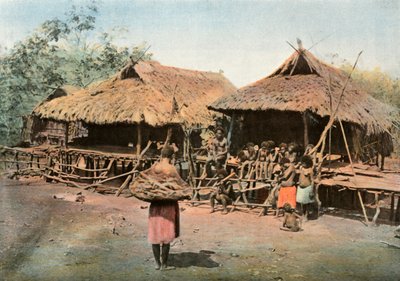 Nová Guinea. Karapuna. Domorodá vesnice, Papua Nová Guinea. Karapuna. Rodná vesnice, 1900. od Unbekannt