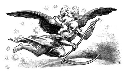 Starý otec Čas s kosou, nesoucí Nový rok, 1870 od Unbekannt