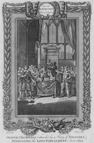 Oliver Cromwell za účasti Města vojáků rozpouštějícího Dlouhý parlament. Anno 1653, c1787 od Unbekannt