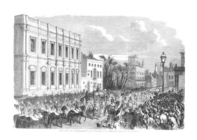 Otevření parlamentu – The Royal Procession Passing Whitehall., 1854 od Unbekannt