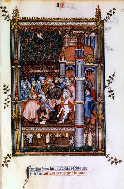 Pohanští kněží vítají Sisinnia u bran Paříže, 1317 od Unbekannt