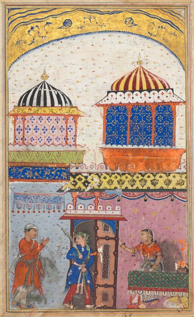 Stránka z Příběhů papouška Tuti-nama: Osmá noc: Žena žádá svého milence, aby odešel..., c. 1560. od Unbekannt