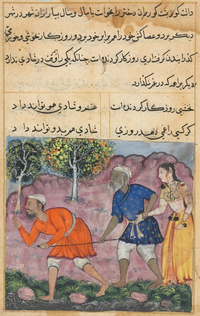 Stránka z Příběhů papouška Tuti-nama: Čtyřicátá druhá noc: Rajasova dcera..., c. 1560. od Unbekannt