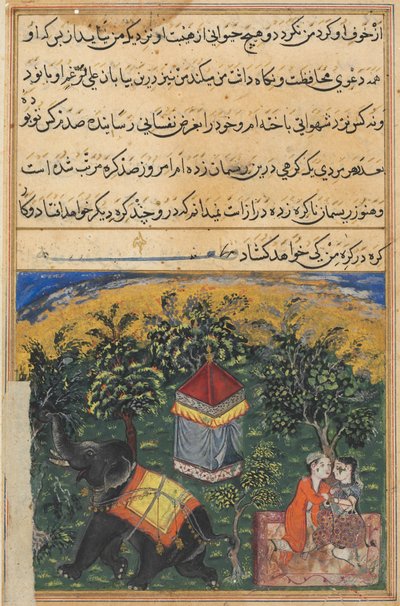 Stránka z Příběhů papouška Tuti-nama: Čtvrtá noc: Manželka žebráků klame..., c. 1560. od Unbekannt