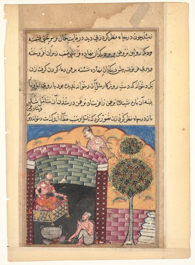 Stránka z Příběhů papouška Tuti-nama: Sedmá noc: Hráč Brahman vidí..., c. 1560. od Unbekannt