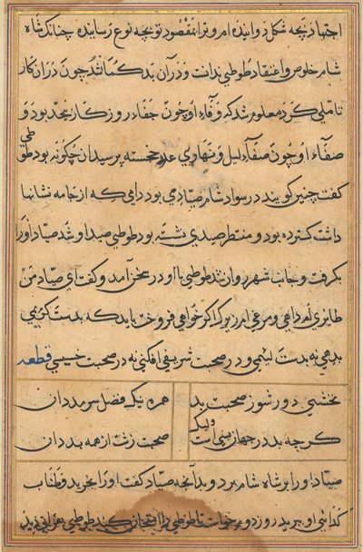 Stránka z Příběhů papouška Tuti-nama: textová stránka, c. 1560. od Unbekannt