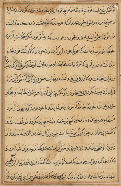 Stránka z Příběhů papouška Tuti-nama: textová stránka, c. 1560. od Unbekannt