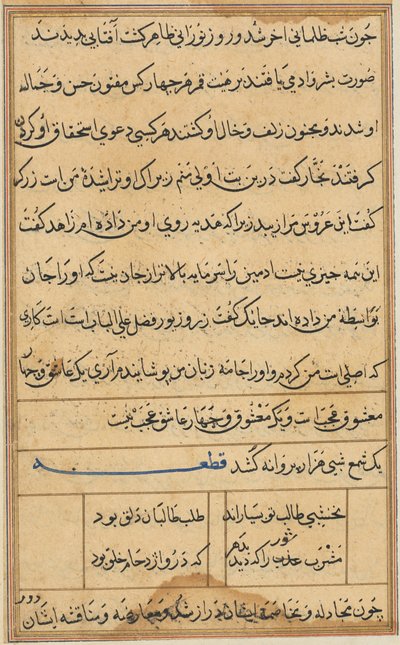 Stránka z Příběhů papouška Tuti-nama: textová stránka, c. 1560. od Unbekannt