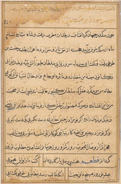 Stránka z Příběhů papouška Tuti-nama: textová stránka, c. 1560. od Unbekannt