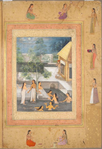 Stránka z alba Late Shah Jahan: Harem Night-Bathing Scene, c. 1653. od Unbekannt