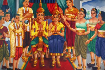 Obraz zobrazující krále, královnu a služebníky Udong Cambodge od Unbekannt