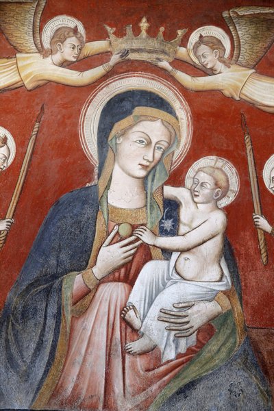 Malba v bazilice di Santa Caterina, Galatina, Apulie: Andělé korunující Marii držící Ježíše, Galatina, Itálie od Unbekannt