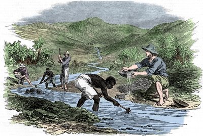 Rýžování zlata během kalifornské zlaté horečky v roce 1849 od Unbekannt