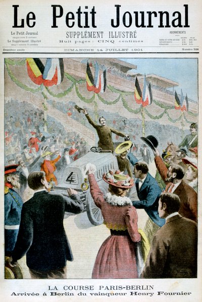 Paris Berlin Race, příjezd vítěze Henryho Fourniera, 1901 od Unbekannt