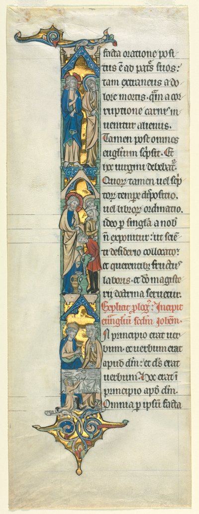 Částečný list z latinské Bible: Iniciála I[n principio] se svatbou v Káně, c. 1260-1270. od Unbekannt
