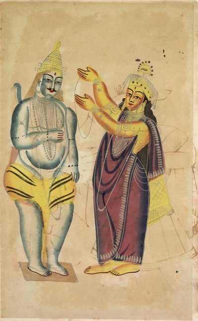 Parvati umístění svatební girlandy na Shiva, 1800s. od Unbekannt