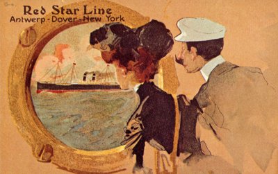 Cestující se dívají okénkem na palubě zaoceánské lodi Red Star, c1900. od Unbekannt