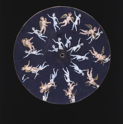 Phenakistiscope (Phenakistoscope) disk zobrazující amor a dvě dívky, c 1830 od Unbekannt