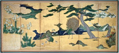 Borovice a pávi, japonské období Edo, počátek 17. století od Unbekannt