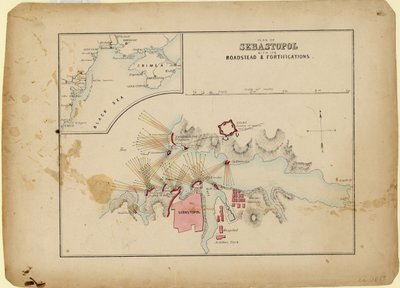 Plán Sevastopolu s jeho silnicí a opevněním, c. 1858 od Unbekannt