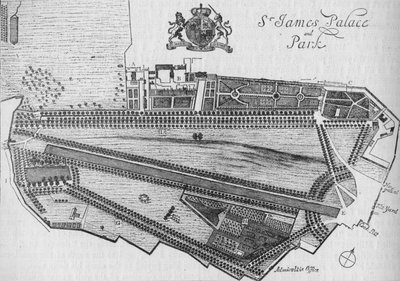 Plán paláce a parku svatého Jakuba v době Karla II, c1700 1878 od Unbekannt